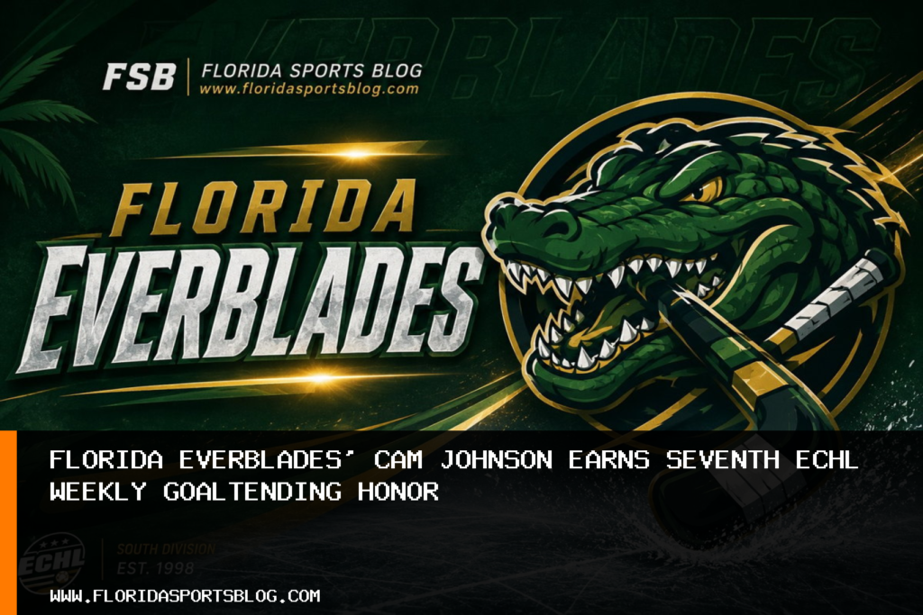 Florida Everblades’ Cam Johnson earns seventh ECHL weekly goaltending honor featured image