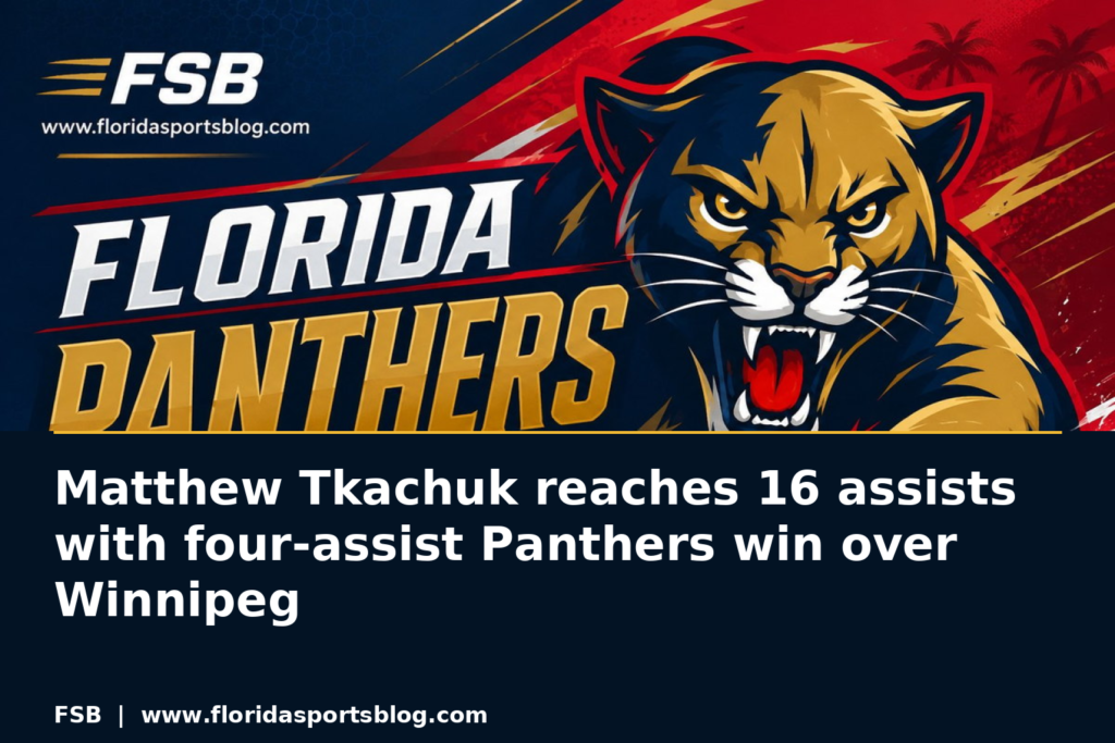 Matthew Tkachuk reaches 16 assists with four-assist Panthers win over Winnipeg