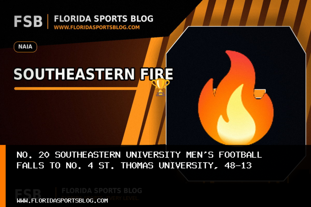 No. 20 Southeastern University men's football falls to No. 4 St. Thomas University, 48-13 featured image