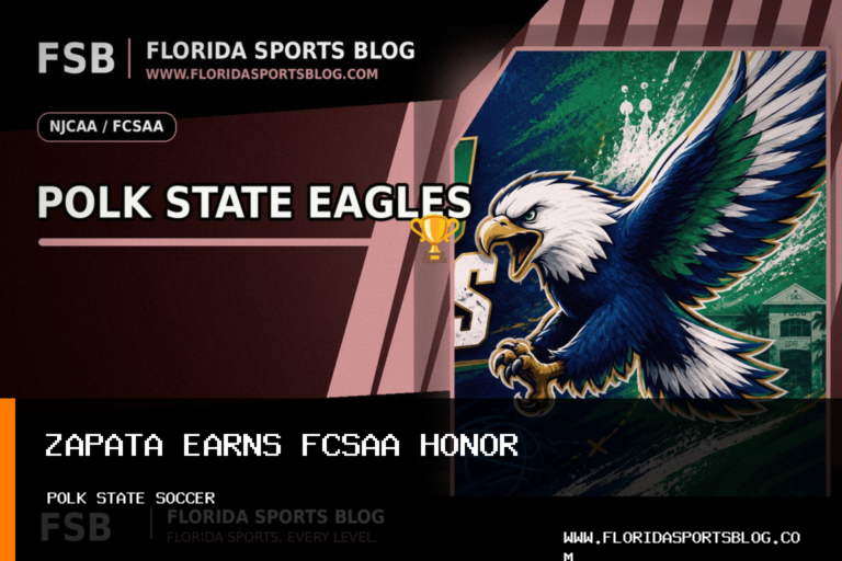 Polk State College women's soccer goalkeeper Sofia Zapata earns FCSAA honor after 10-save draw featured image