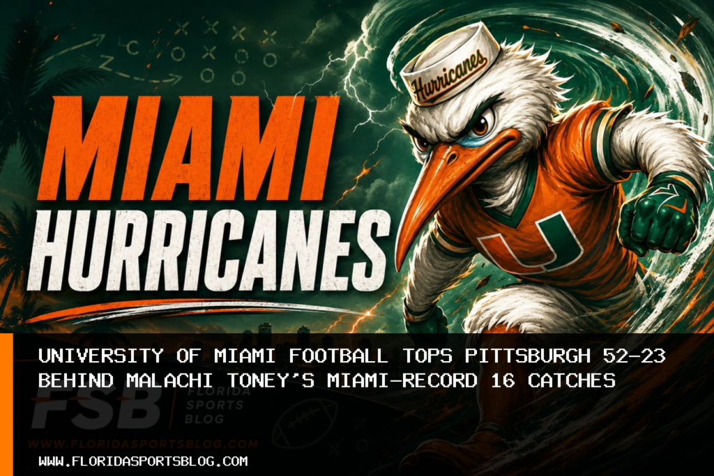 University of Miami Football Tops Pittsburgh 52-23 Behind Malachi Toney's Miami-Record 16 Catches featured image